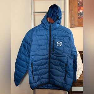 Volvo Men's Hooded Quilted Puffer Jacket in Blue